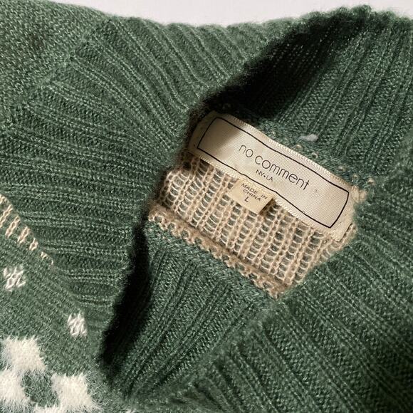 Women's Crop Sweater Fair Isle Nordic Mock Neck Sz Large Green Holiday Cabin Ski - Picture 5 of 10